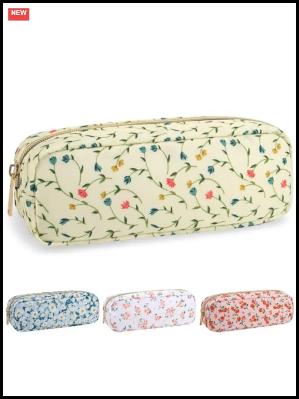 Waterproof Nylon Floral Makeup Bag Slim Cosmetic Pouch with Gold Zipper for